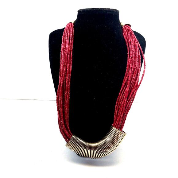 Vintage Charming Charlie Necklace Silver Tone Seed Bead Multi Strand Glass B#8 - Picture 1 of 8